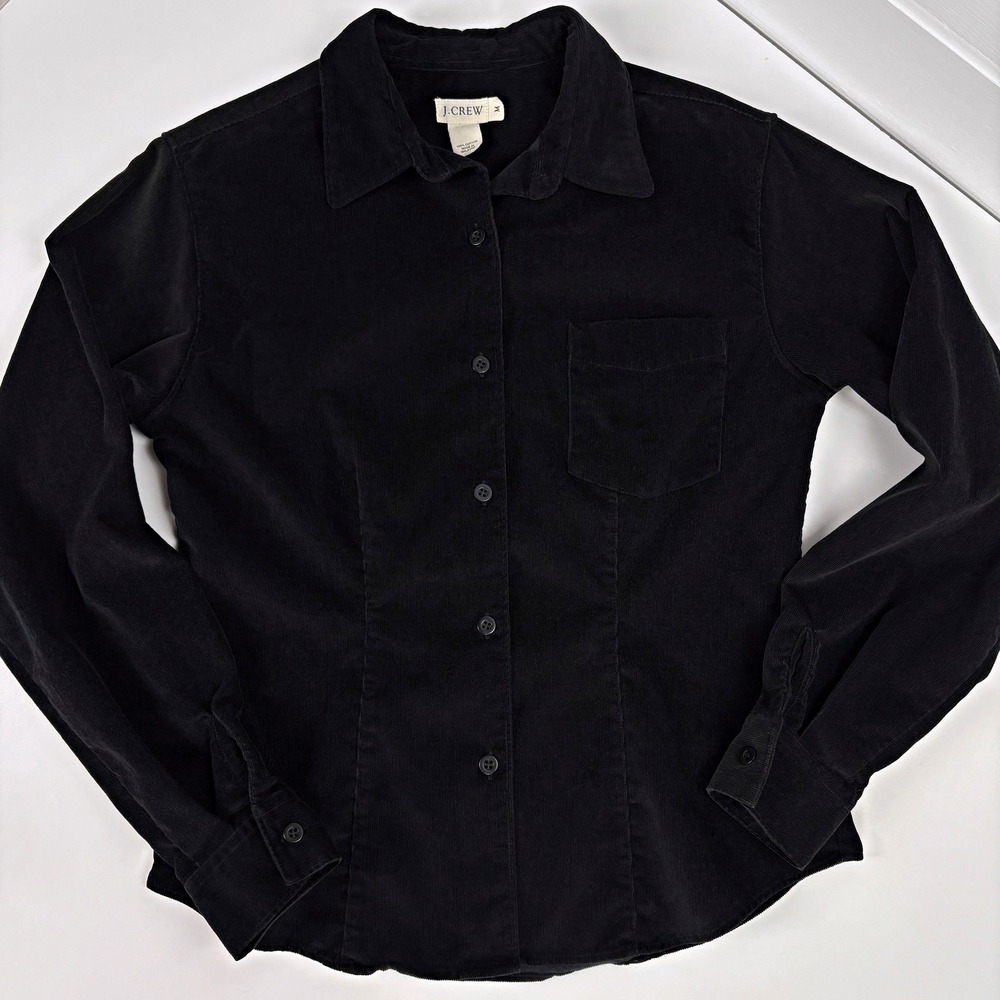 RARE Vtg 90s J Crew‎ Black Corduroy Shirt M Dark Academia Holiday Romantic Goth - Picture 11 of 12